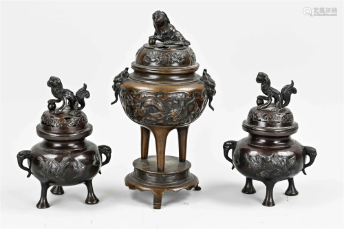 Three Japanese bronze incense burners