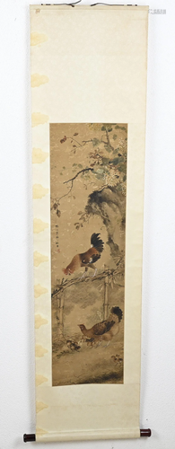 Old Chinese scroll painting, H 100 x W 29 cm.