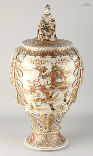 Antique Chinese Satsuma lidded pot, H 58 cm.
