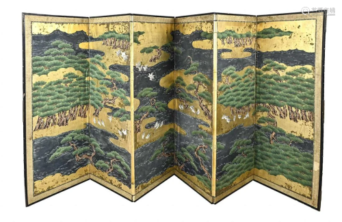 Large 18th - 19th century Japanese paravent (folding screen)