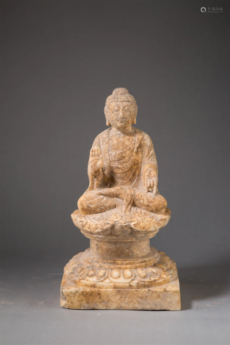 Antique Chinese White Marble Shakyamuni Statue