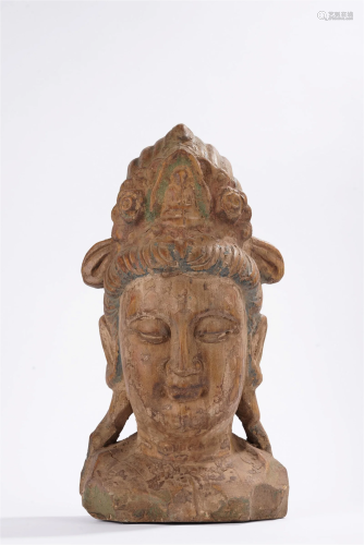 Antique Chinese Wood Buddhist Avalokiteshvara Head