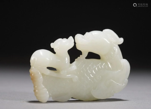 Qing Period White Jade Dragons Ornament