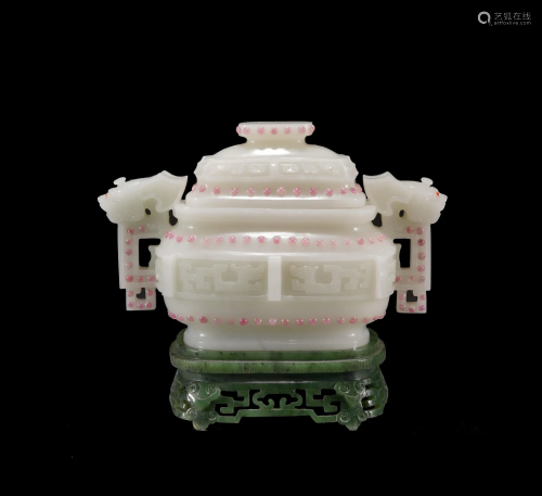 Chinese Qing Period White Inset Censer and Cover
