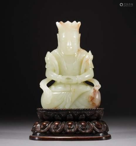 Chinese White Jade Shakyamuni Buddha Seated Statue