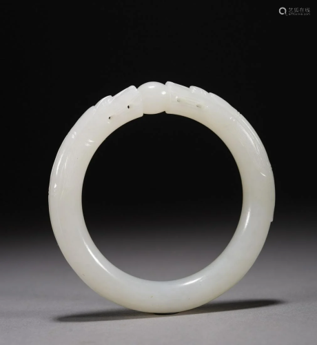 Qing Period White Jade Two Dragons Playing Pearl Bracelet