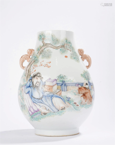 19th C. Chinese Story Characters Famille Rose Vase