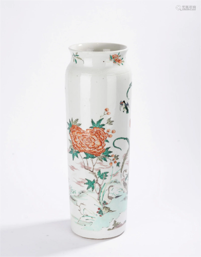 Qing Period Famille Verte Flowers Cylinder Vase