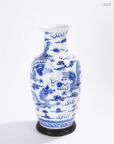 Qing Period Blue and White Dragon Cloud Vase