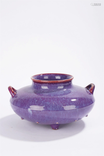 Qing Period Chinese Flambe Purple Tripod Censer