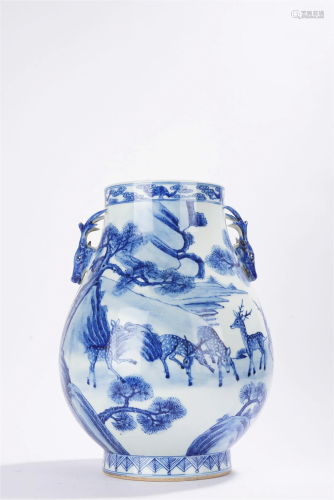 Chinese Qing Period blue and white deer head Vase