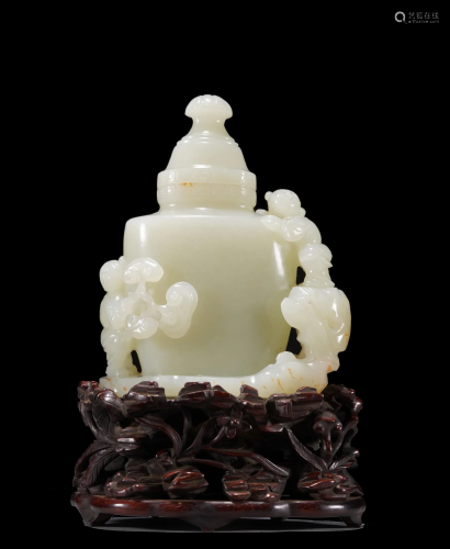 Chinese Qing White Jade Boy Offering Blessing Vase