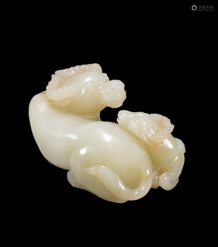 Chinese Qing Period White Jade Double Ram