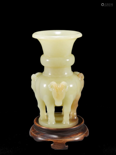 Rare Chinese Antique Qing Yellow Jade Ram Vase
