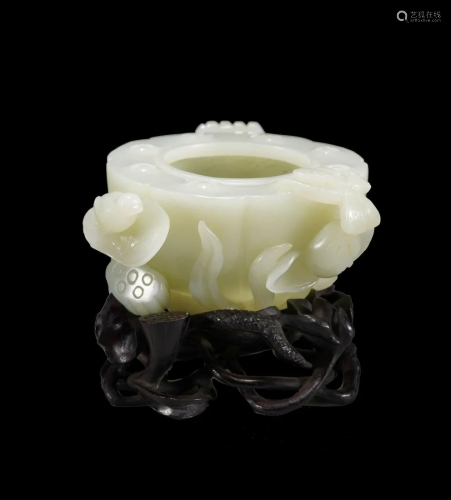 Chinese Qing Nephrite White Jade Lotus Leaf Washer