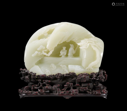 Chinese Qing White Jade Pine Forest and Scholar Boulder