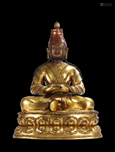 Impressive Tibetan Gilt Bronze Padmasambhava