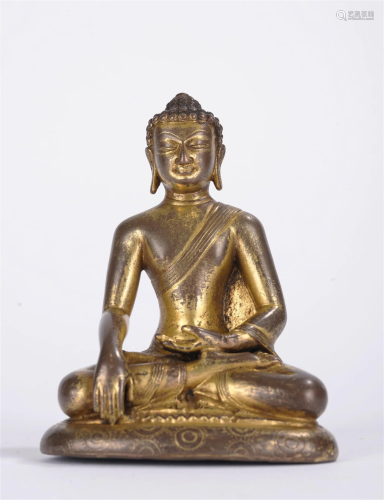 14/15th C. Nepalese Gilded Copper Statue Of Bhaisajyaguru
