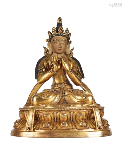 Antique Chinese Gilt Copper Vajradhara Statue