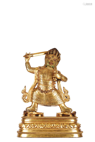Tibetan Antique Gilt-bronze Statue of Mahakala