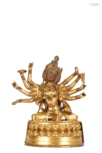 Antique Gilt Copper Buddhist Deity Statue