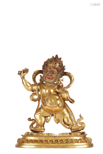 Tibetan Antique Qing Gilt Bronze Dharmapala