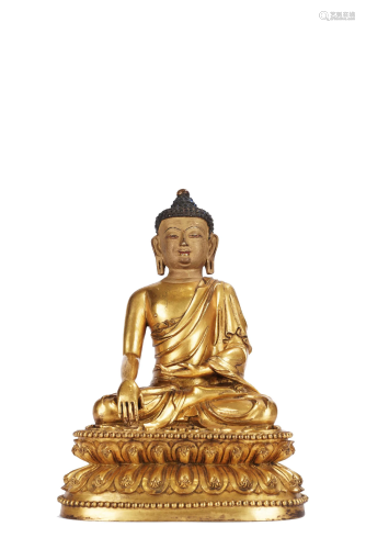 Chinese Ming Gilt Copper Shakyamuni Buddha'