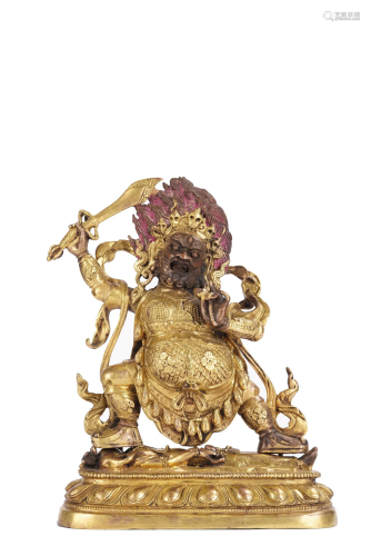 Tibetan Gilt Bronze Dharma protector, Qing Period