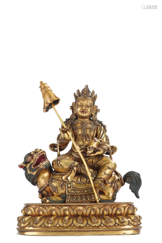 Sino Tibetan Gilt Bronze Seated Heavenly King of Treasures