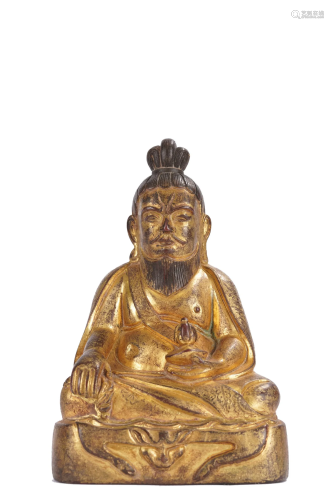 16/17th C. Tibetan Antique Gilt Bronze Buddhist Guru