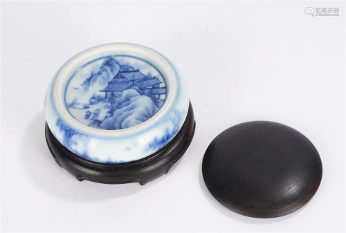 Qing Period Blue and White Scenery Brush Palette