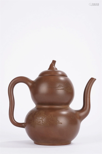 Antique Purple Yixing Zisha Gourd Teapot