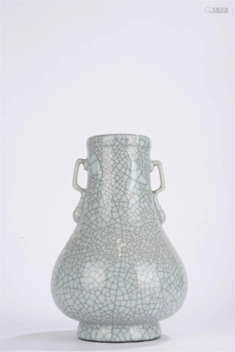 Chinese Qing Period Ge Glaze Double-Eared Vase