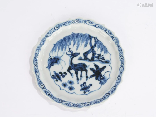 Chinese Blue and White Deer Dish
