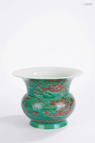 Chinese Green Enamel Dragon Zhadou Vase