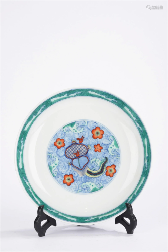 Chinese Qing Colored Enamel Blue and White Dish