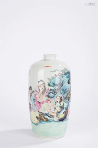Chinese Minguo Famille Rose Figural Story Vase