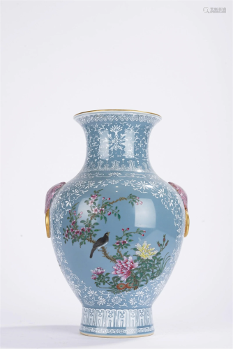 Chinese Famille Rose Flower and Bird Vase