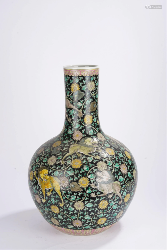 Chinese Qing Antique Sancai Sea Beast Globular Vase