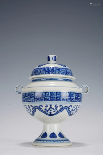 Chinese Qing Blue and White Double-Eared Dou