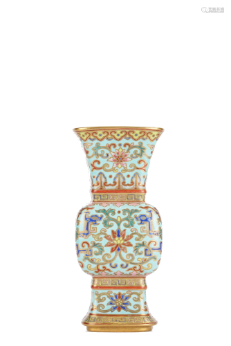 Chinese Qing Turquoise Ground Lotus Wall Vase