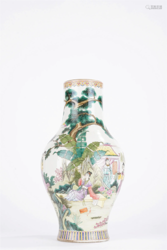 Chinese Minguo Famille Rose Character Story Vase
