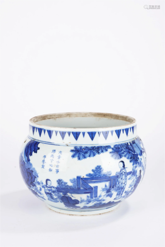 Chinese Qing Blue and White Character Story Washer