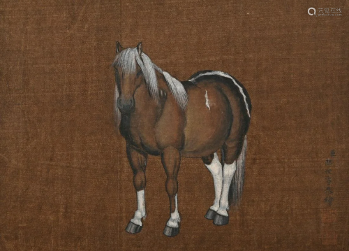 Chinese Antique Silk Painting, Horse