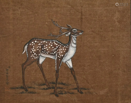 Chinese Antique Silk Painting, Deer