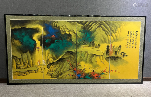 Chinese Splashed Gilt and Color Landscape Painting, Zhang Da...
