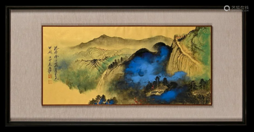 Chinese Gilt and Color Splashed Watercolor Landscape, Zhang ...