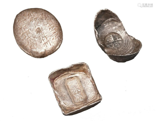 Three Antique Chinese Silver Ingots
