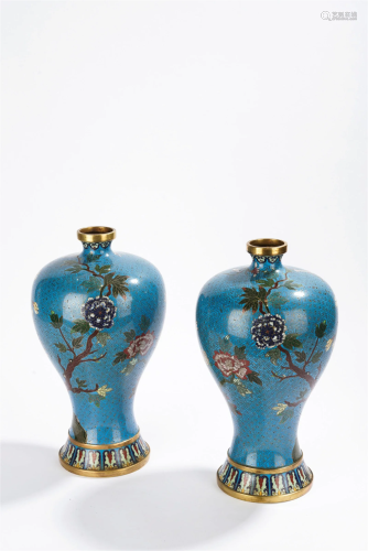 Antique Chinese CloisonnÃ© Enamel Flowers Vase Pair