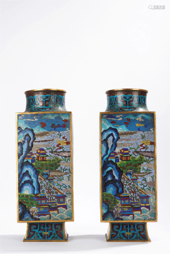 Antique Chinese CloisonnÃ© Enamel landscape Cong-Style Vase ...